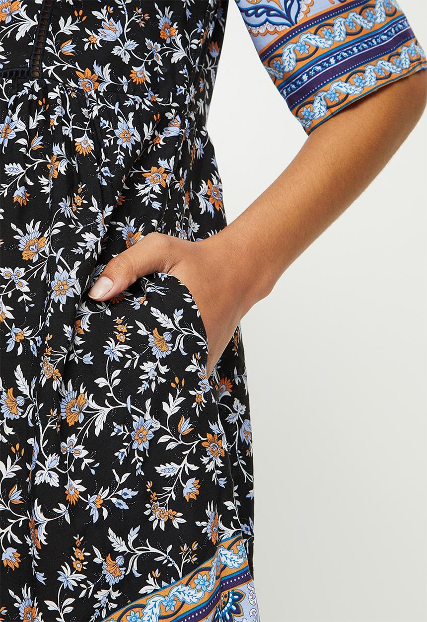 Stella Morgan - Detailed v-neck printed swing dress - multi black