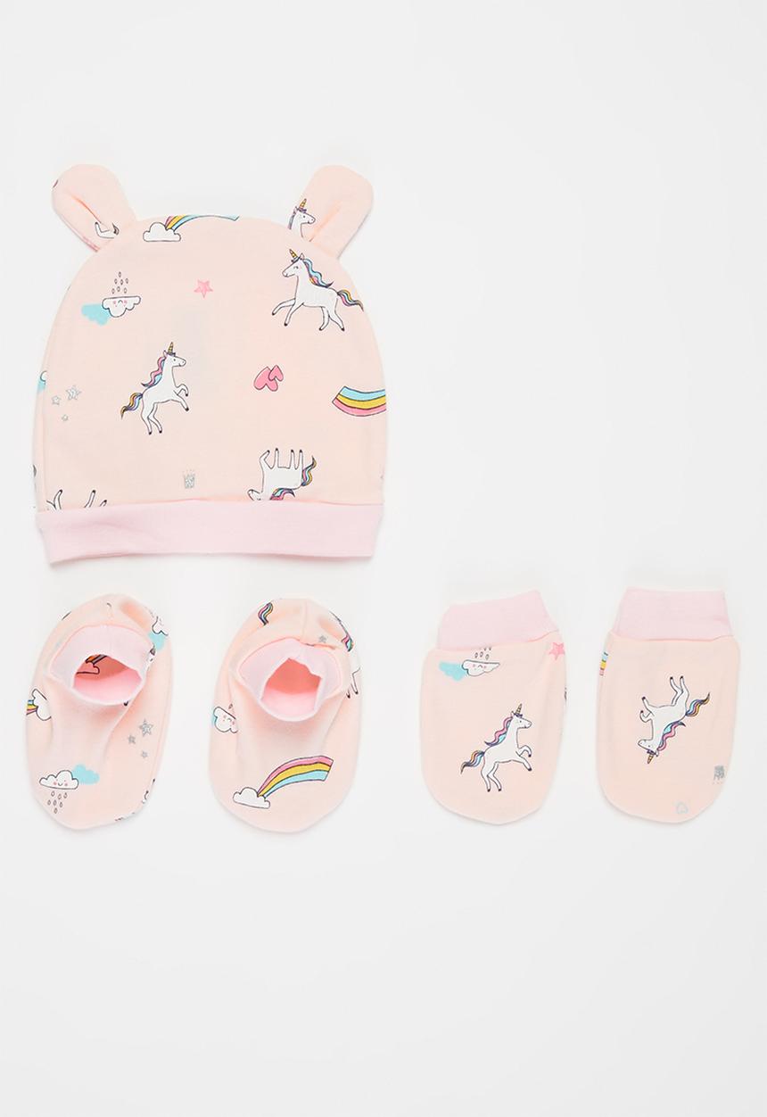 Pop Candy - Beanie, mittens & booties set - pink