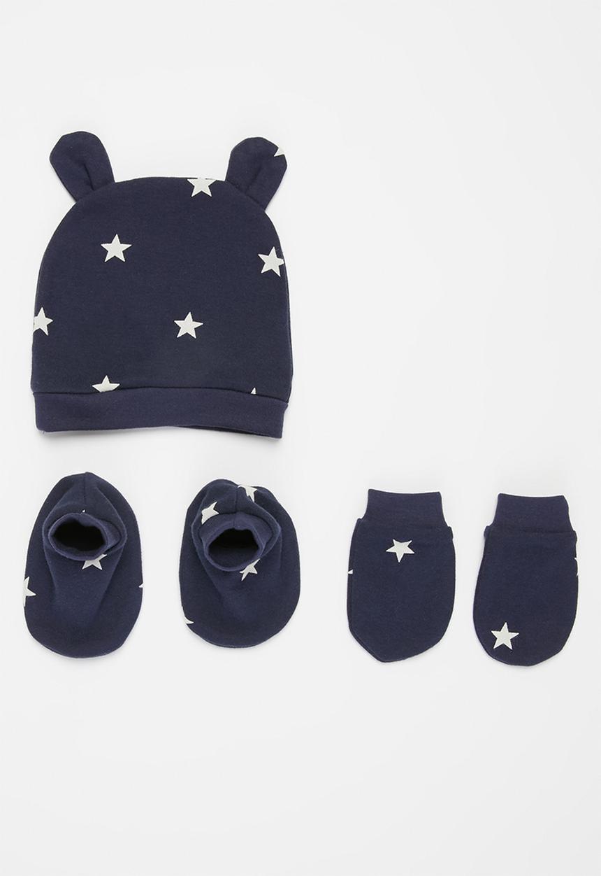Pop Candy - Beanie, mittens & booties set - navy