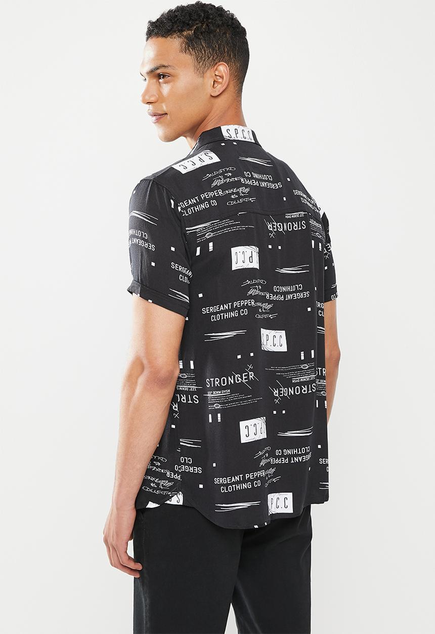 S.P.C.C - Boyega regular fit button through viscose shirt - black & white
