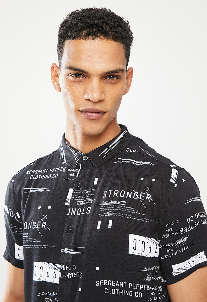 S.P.C.C - Boyega regular fit button through viscose shirt - black & white