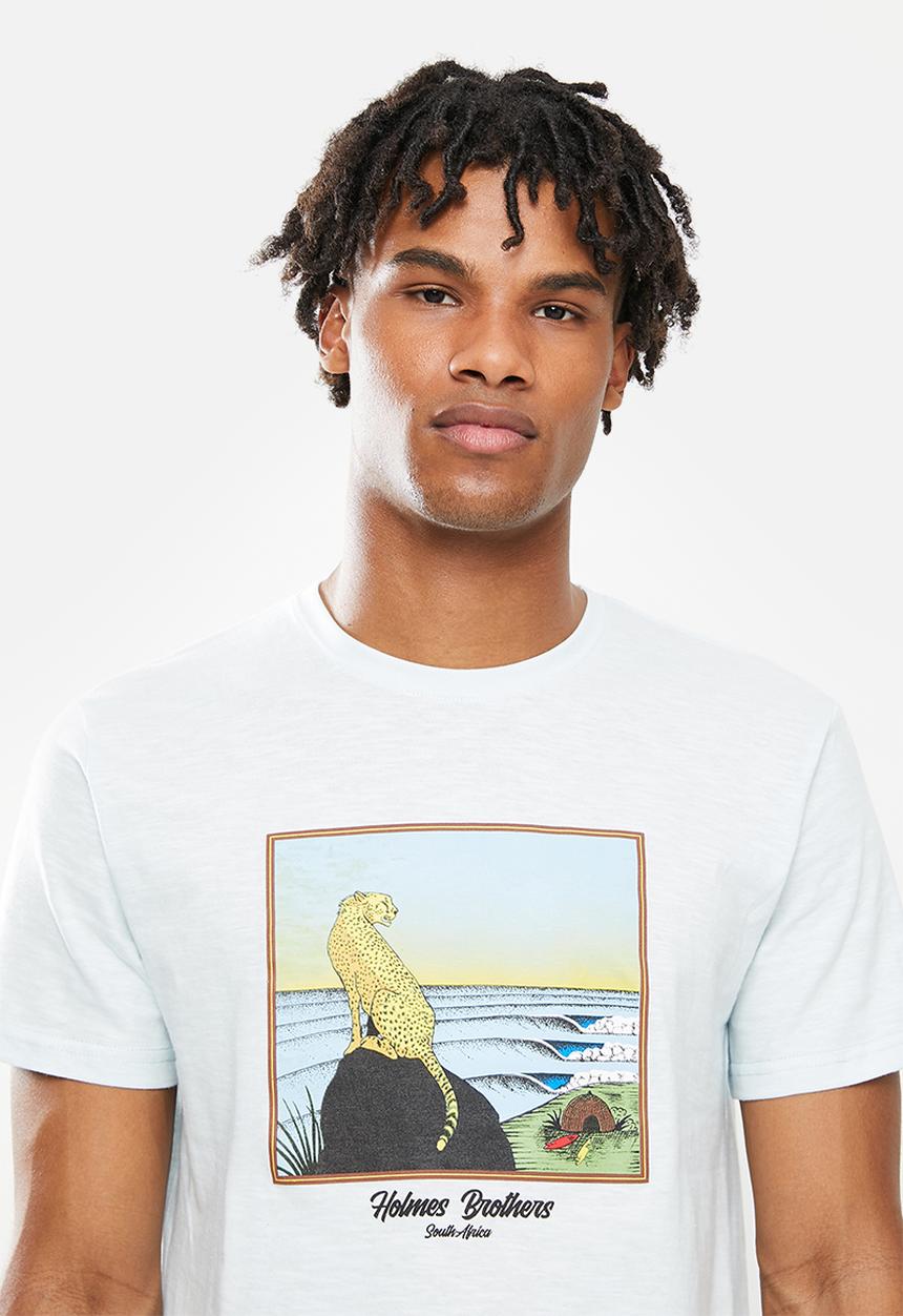 Holmes Bro's - Cheetah rock short sleeve tee - light blue