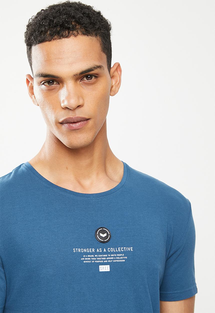 S.P.C.C - Basu regular fit stepped hem tee - blue & black 
