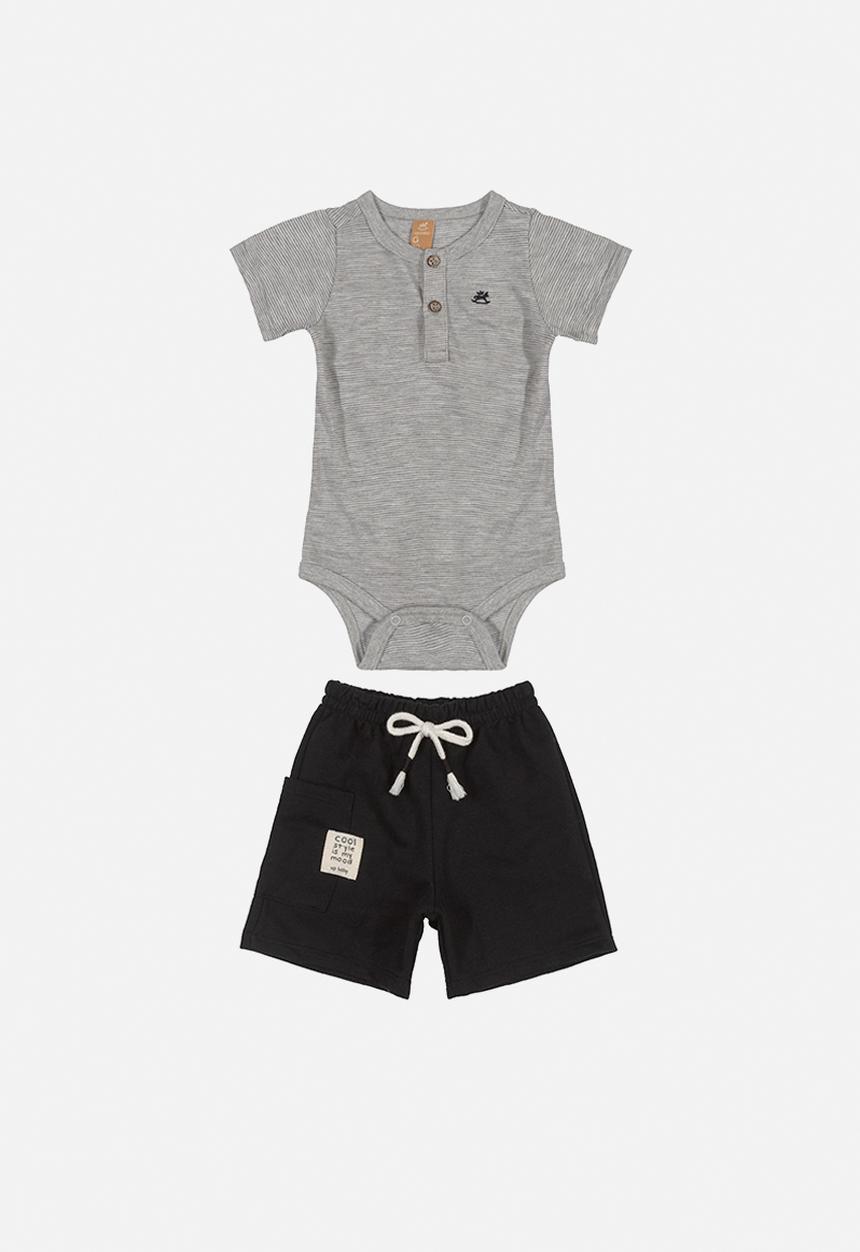UP Baby - Baby boys bodysuit & shorts set - grey & black