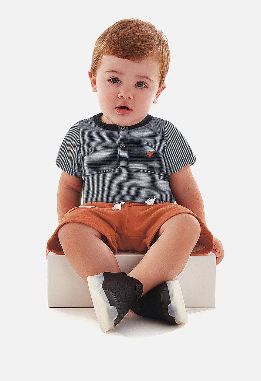 UP Baby - Boys yarn dyed bodysuit & shorts set - black & rust 