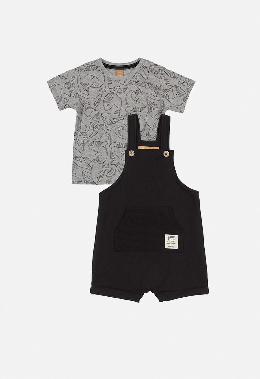 UP Baby - Baby boys dungaree & tee set - grey & black