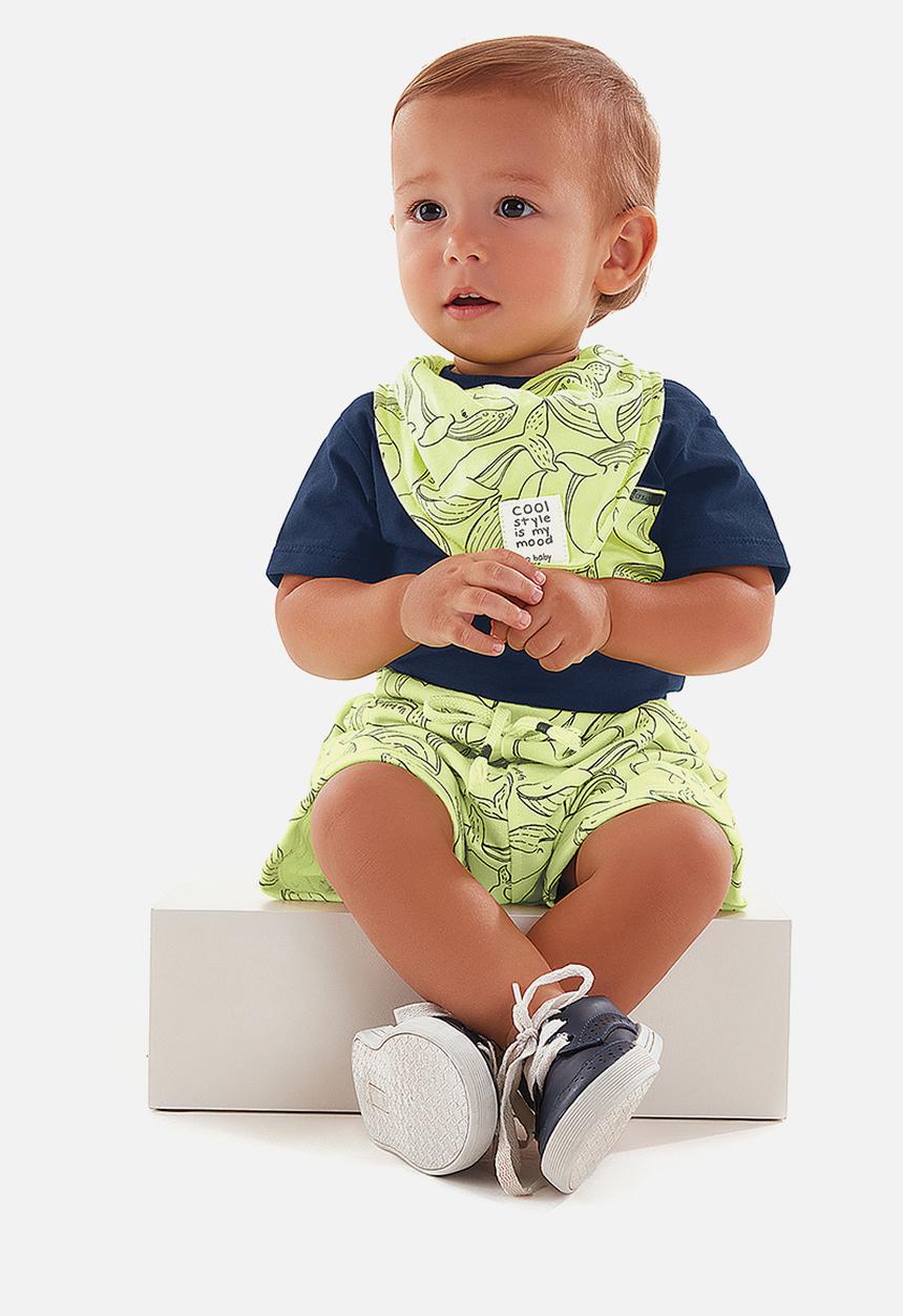 UP Baby - Baby boys bodysuit, shorts & bib set -dark blue & green