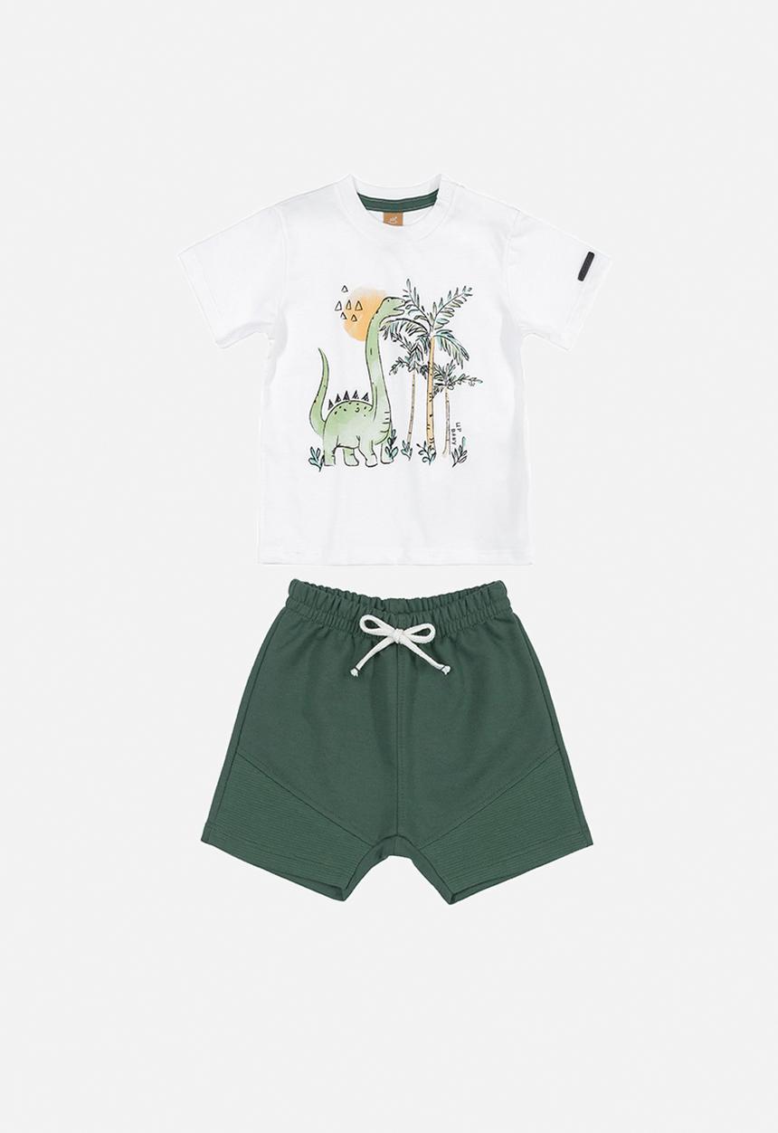 UP Baby - Baby boys graphic tee & shorts set - white & olive