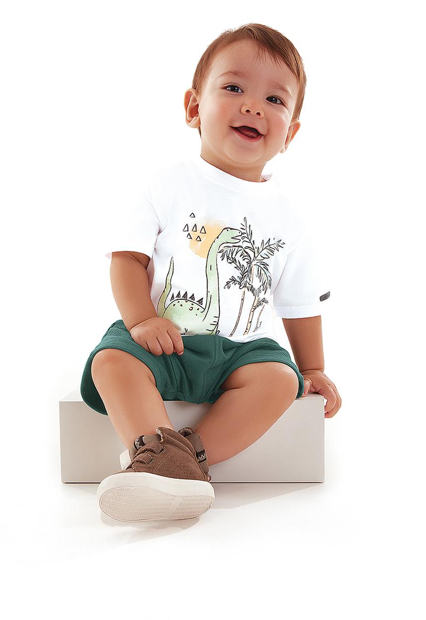 UP Baby - Baby boys graphic tee & shorts set - white & olive