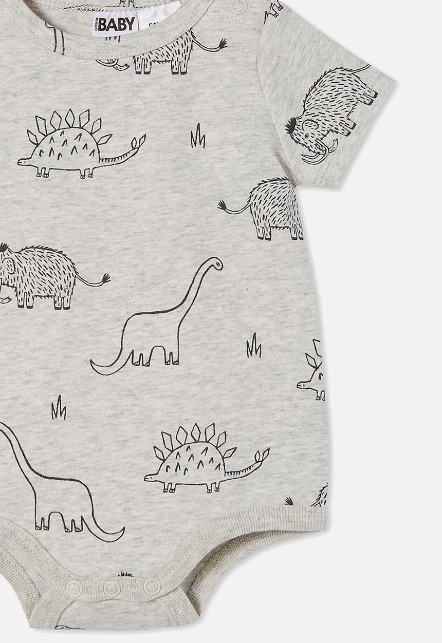 Cotton On - The short sleeve bubbysuit - cloud marle/graphite dino mammoth