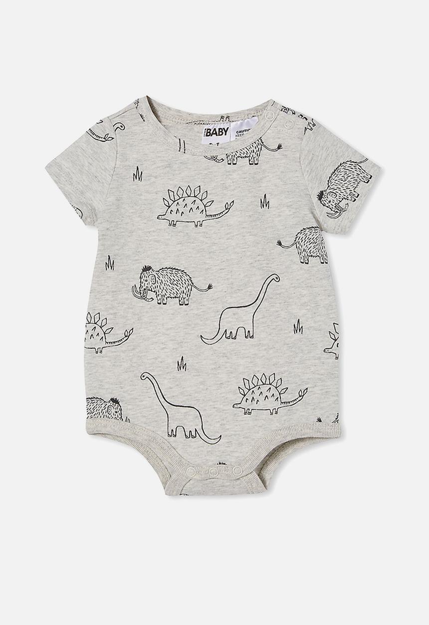 Cotton On - The short sleeve bubbysuit - cloud marle/graphite dino mammoth