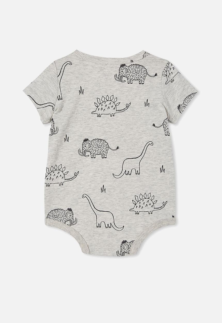 Cotton On - The short sleeve bubbysuit - cloud marle/graphite dino mammoth