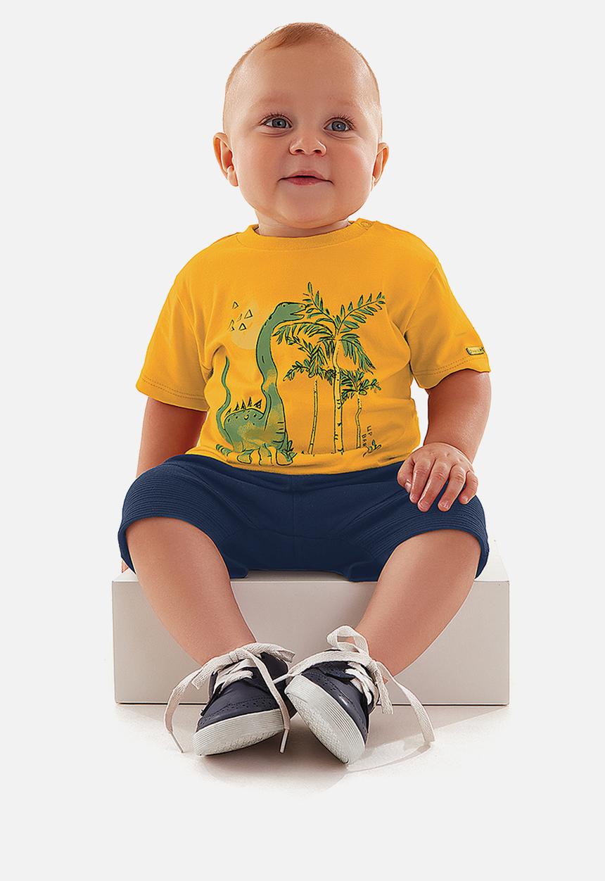UP Baby - Baby boys graphic tee & shorts set - dark yellow & navy 