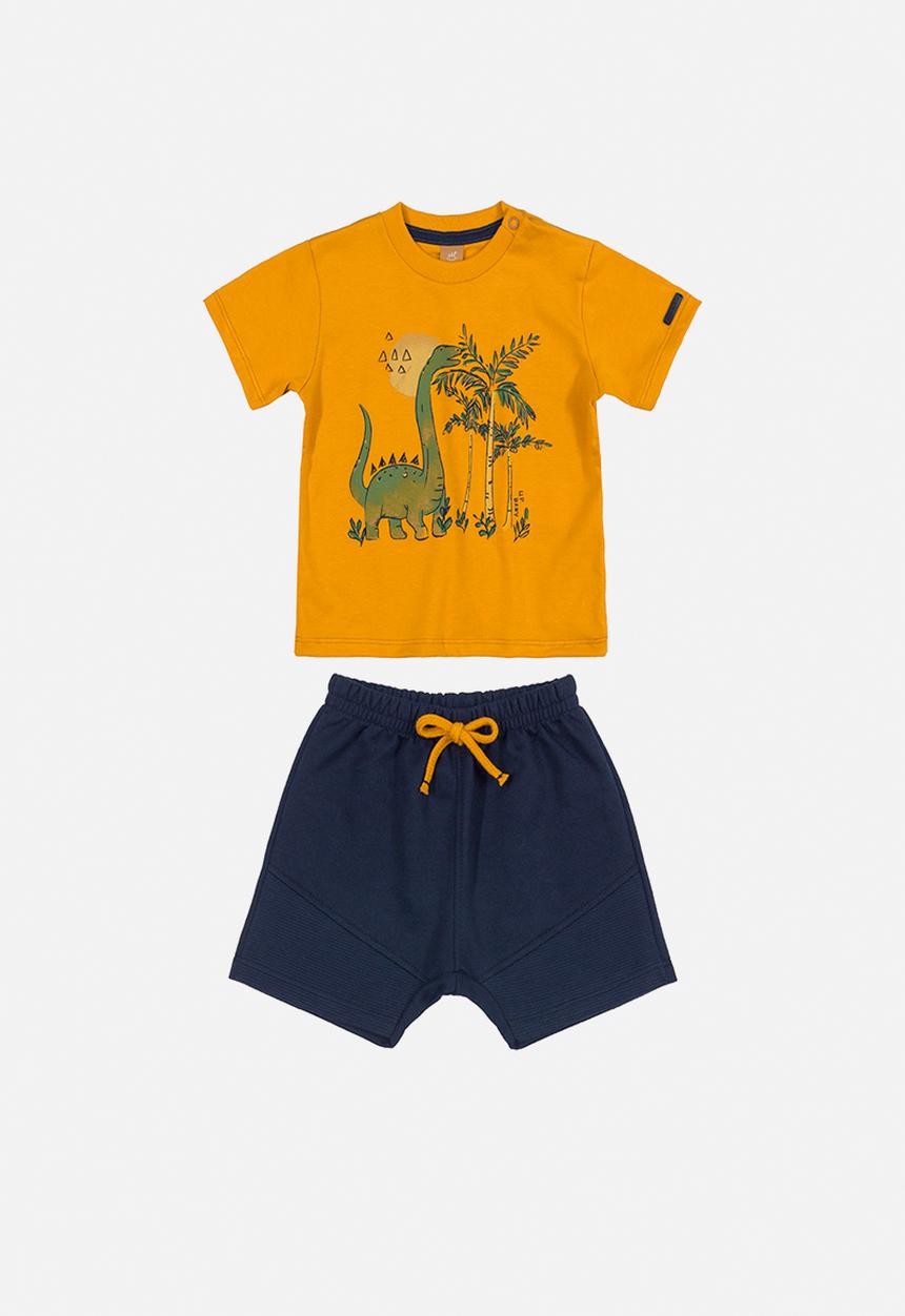 UP Baby - Baby boys graphic tee & shorts set - dark yellow & navy 