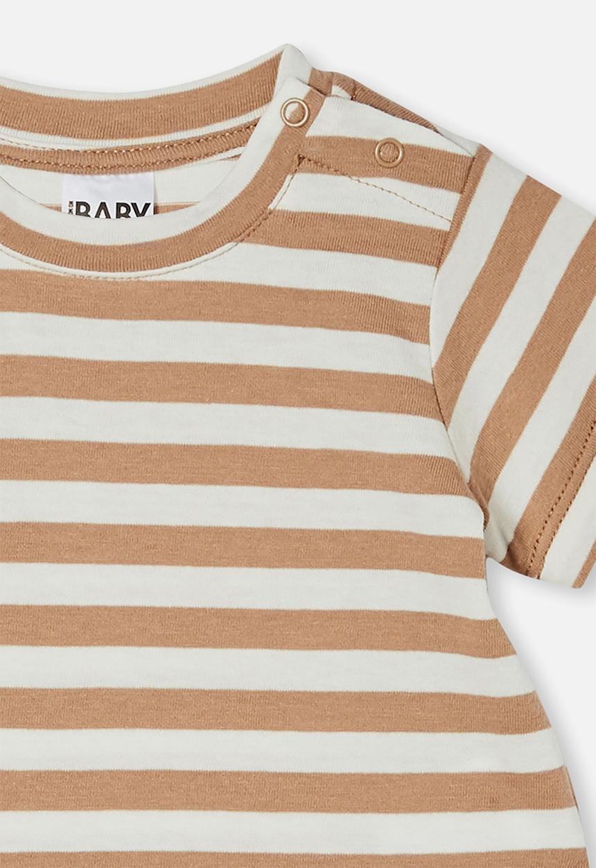 Cotton On - Jamie short sleeve tee - hannah stripe taupy brown/vanilla