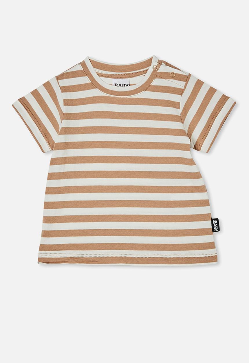 Cotton On - Jamie short sleeve tee - hannah stripe taupy brown/vanilla