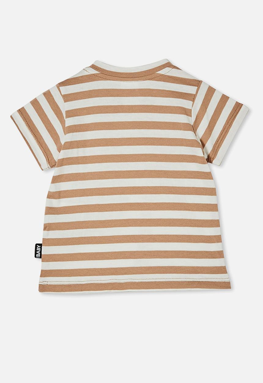 Cotton On - Jamie short sleeve tee - hannah stripe taupy brown/vanilla