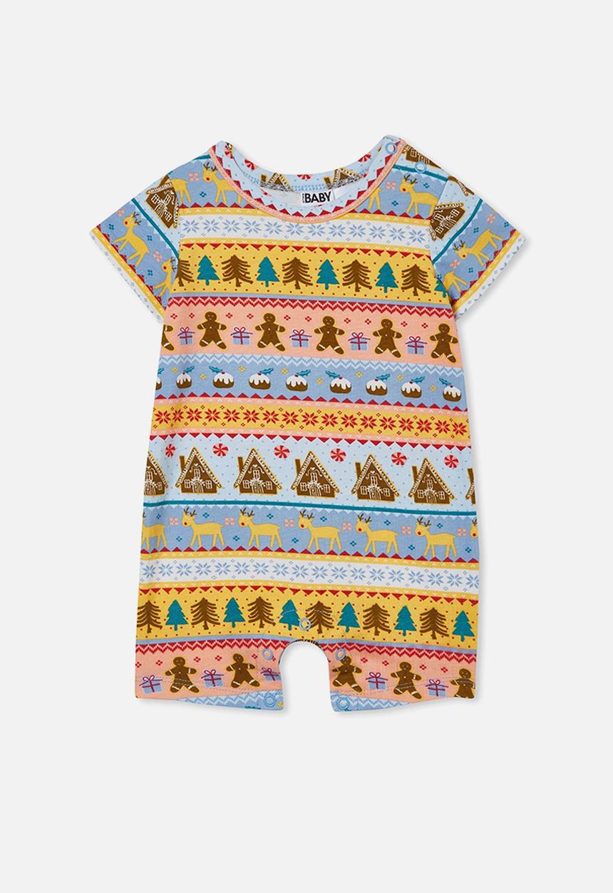 Cotton On - The short sleeve romper - fairisle xmas/dusk blue
