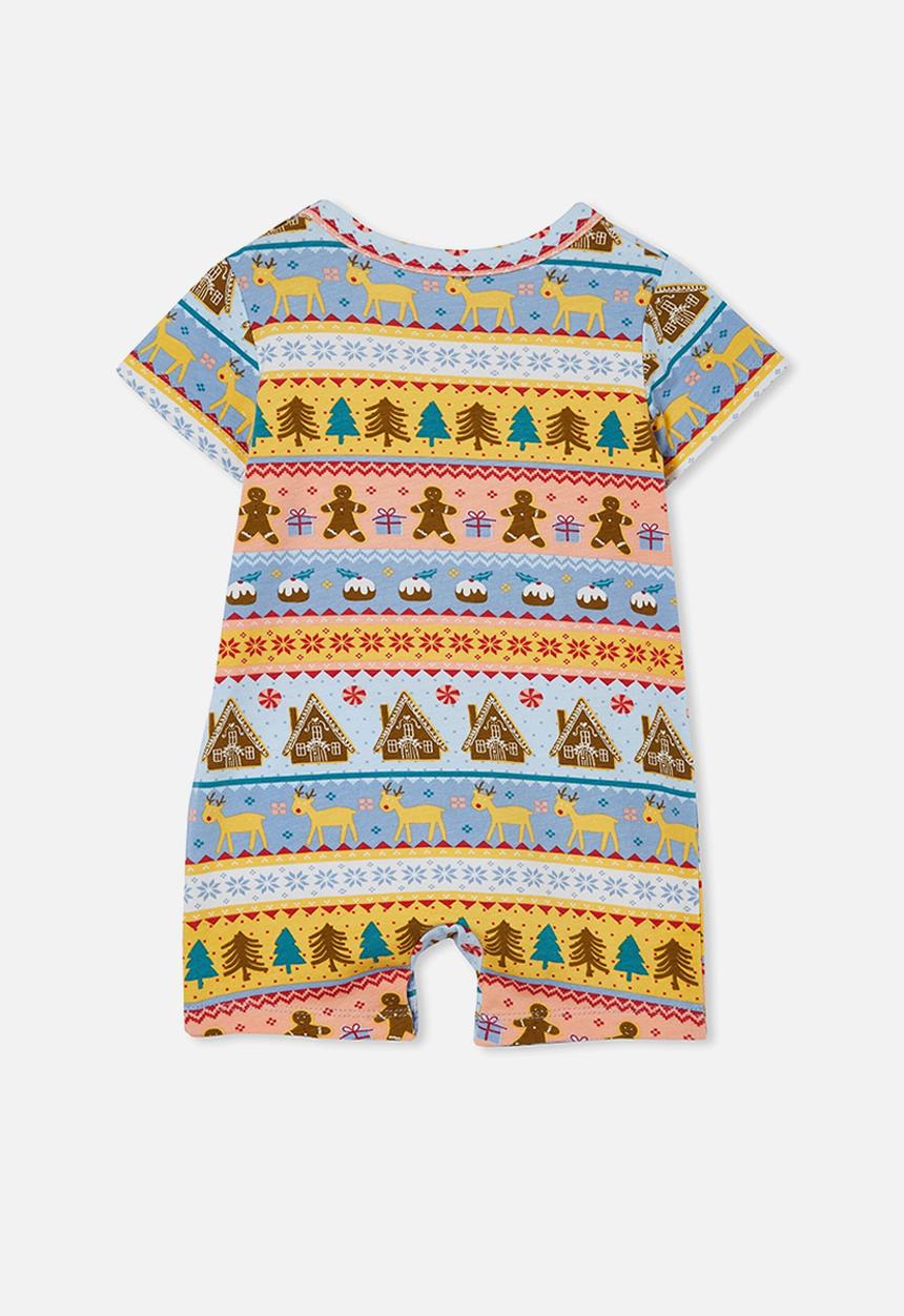 Cotton On - The short sleeve romper - fairisle xmas/dusk blue