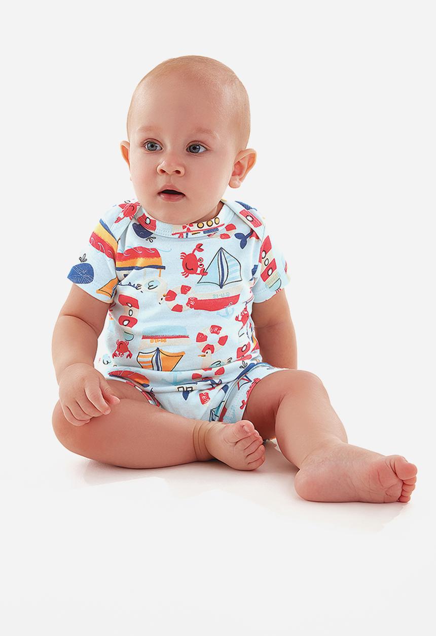 UP Baby - Baby boys short sleeve aop romper - light blue