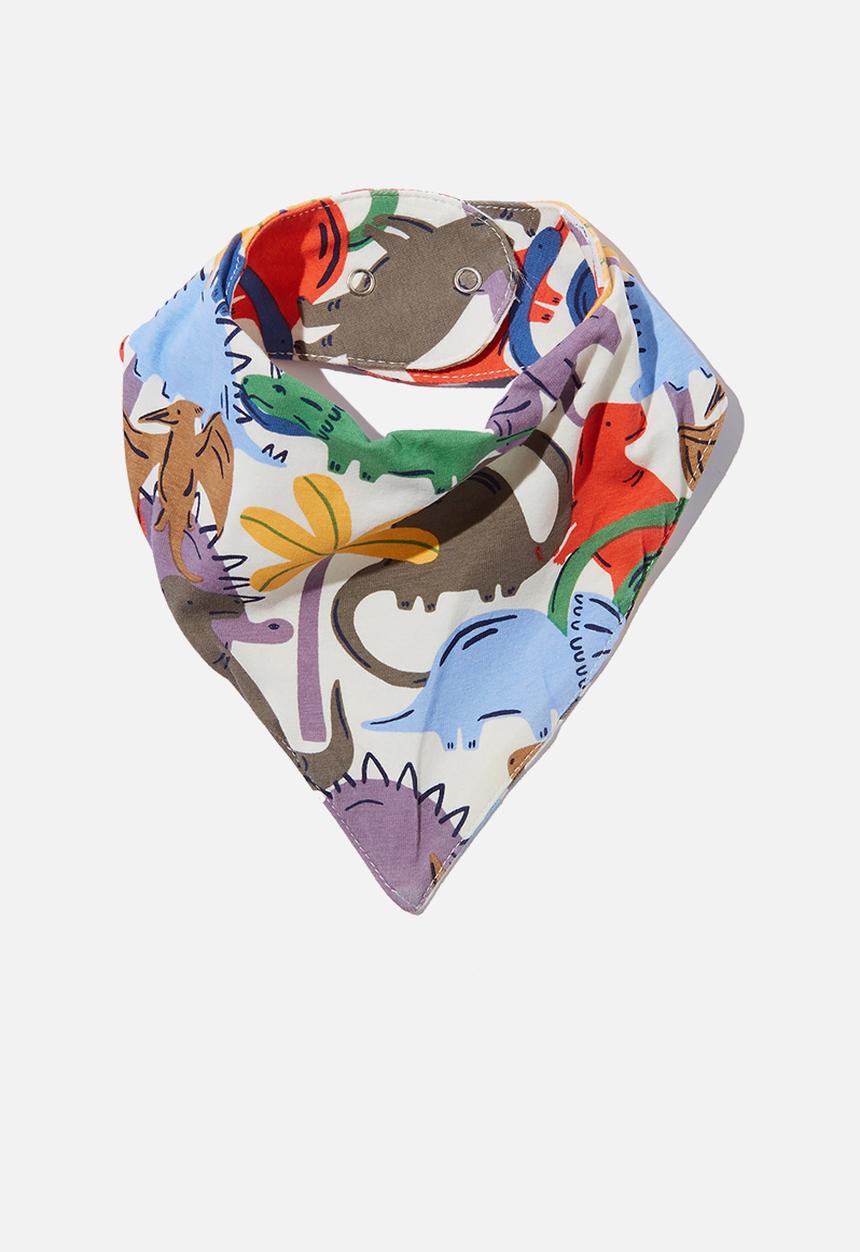 Cotton On - The bandana bib - taupy brown/dino dance