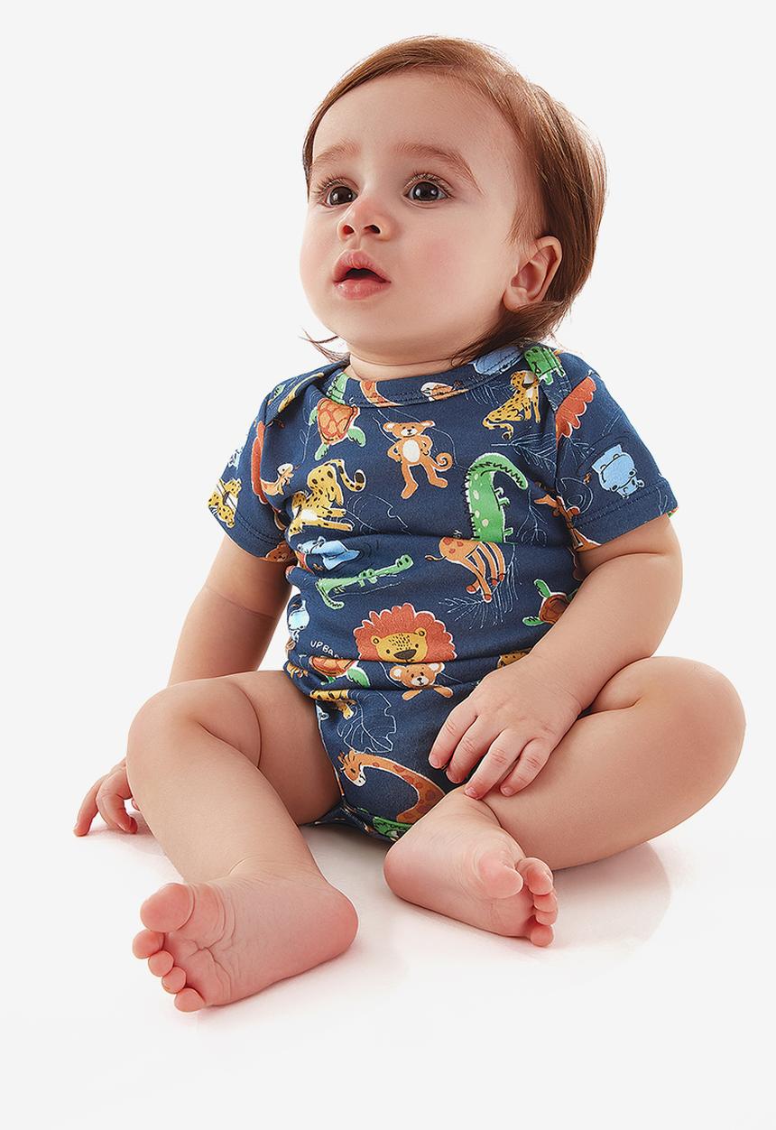 UP Baby - Baby boys short sleeve aop romper - dark blue