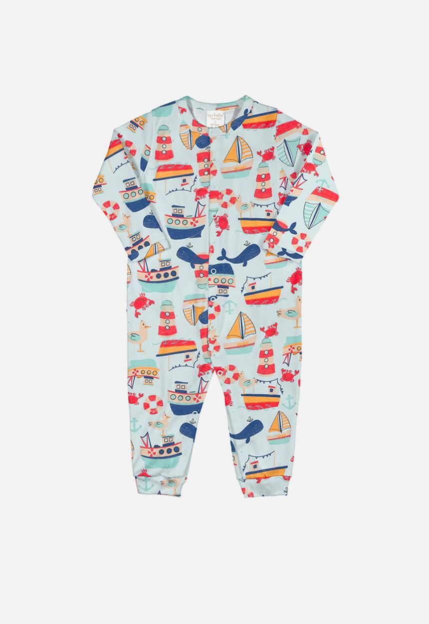 UP Baby - Baby boys long sleeve aop romper - light blue