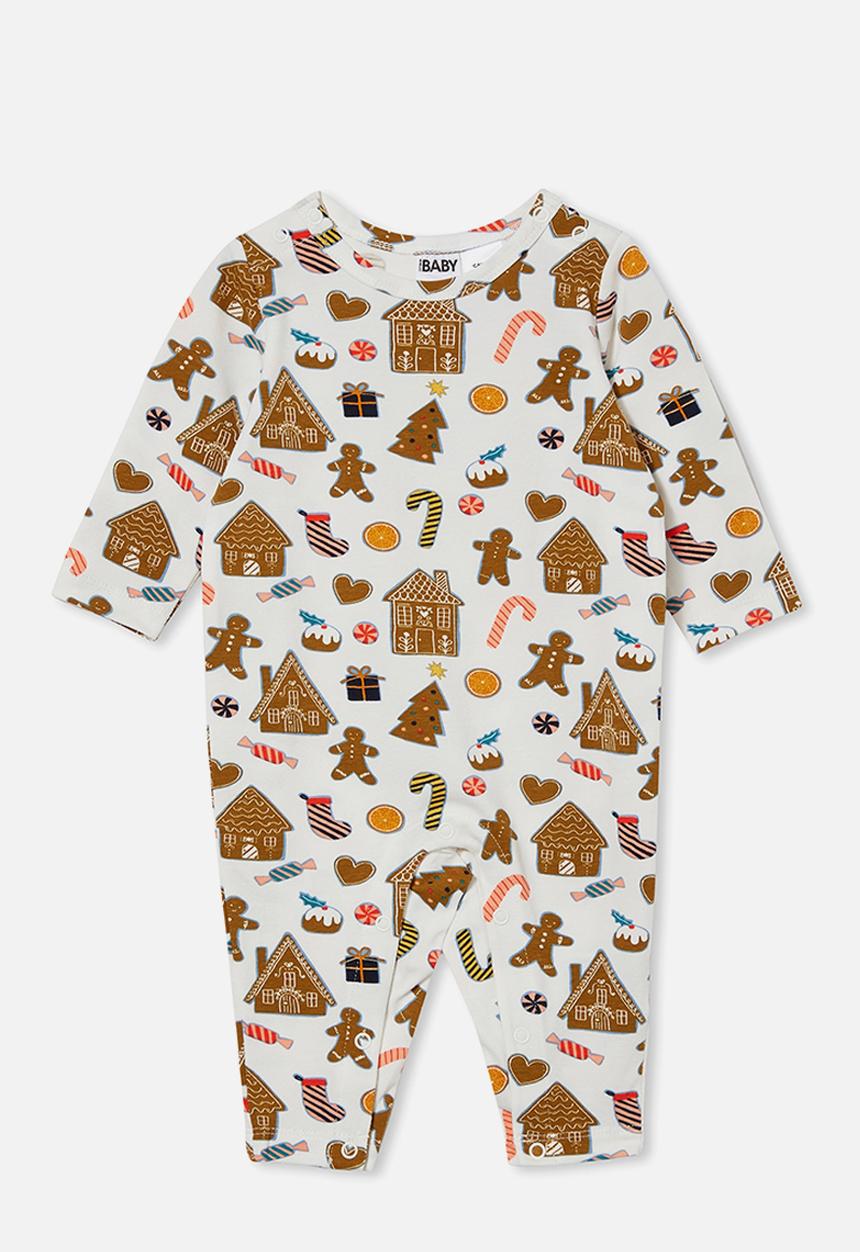 Cotton On - The long sleeve snap romper - gingerbread xmas/vanilla