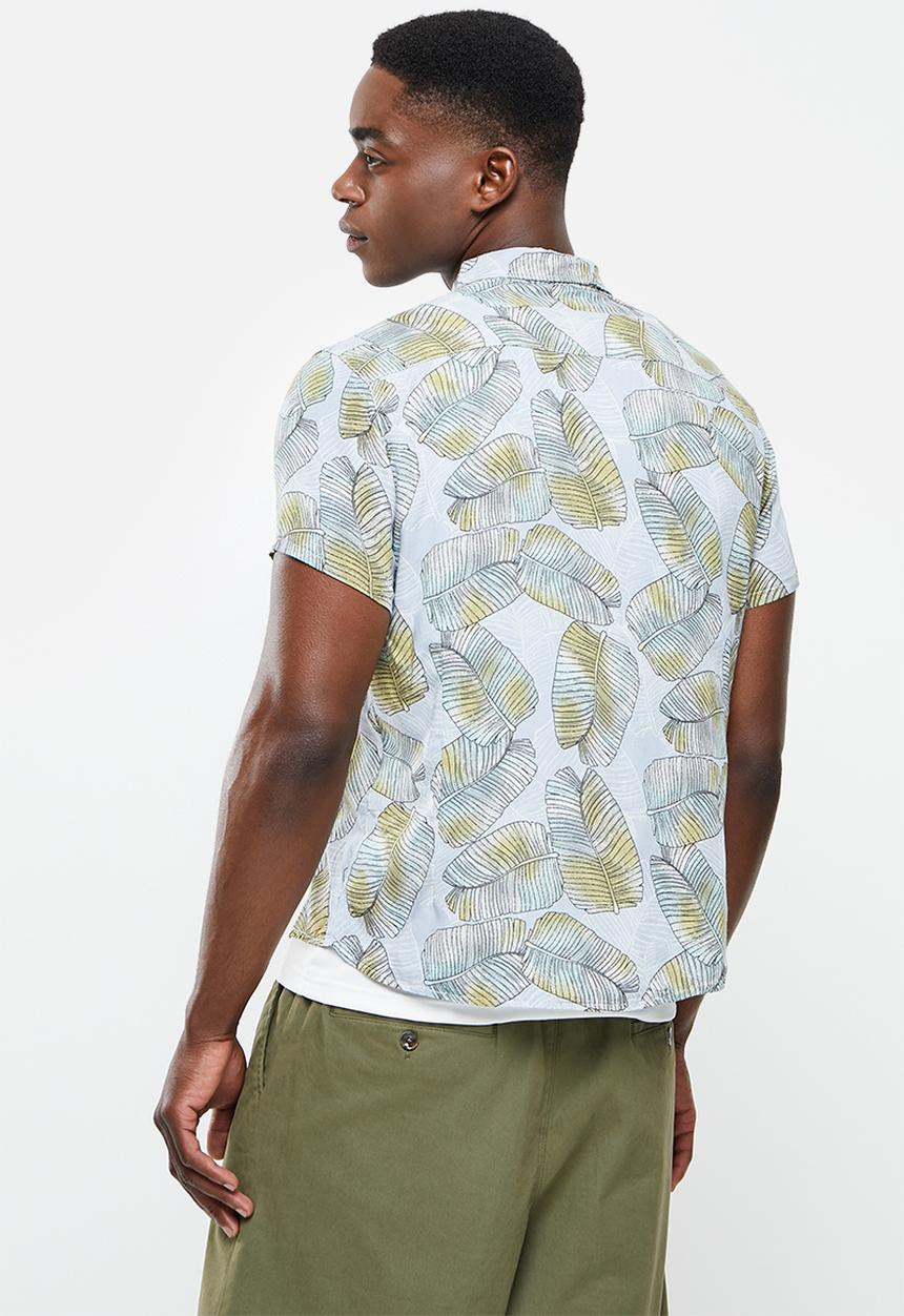basicthread - Regular fit l.v pattern shirt - light blue & green 