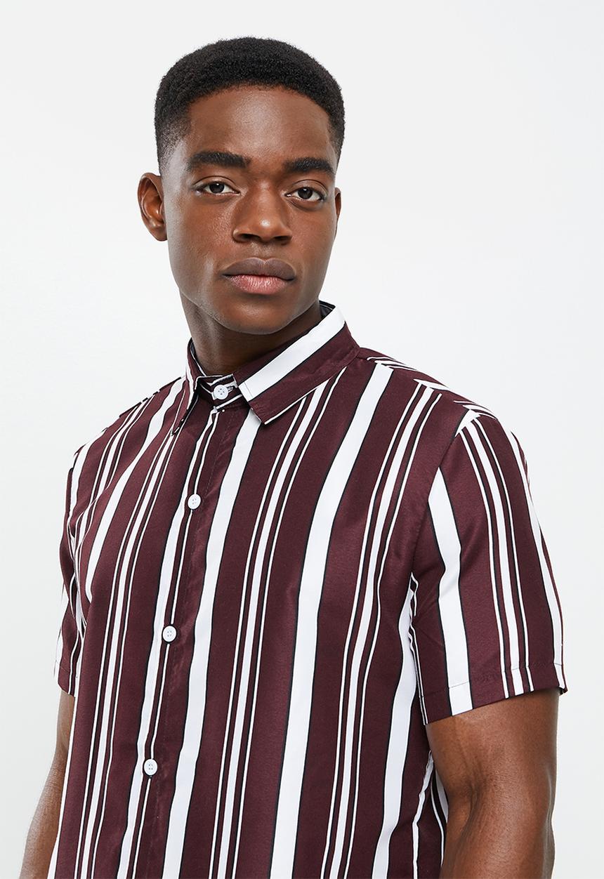 basicthread - Regular fit l.v stripe shirt - brown & white 