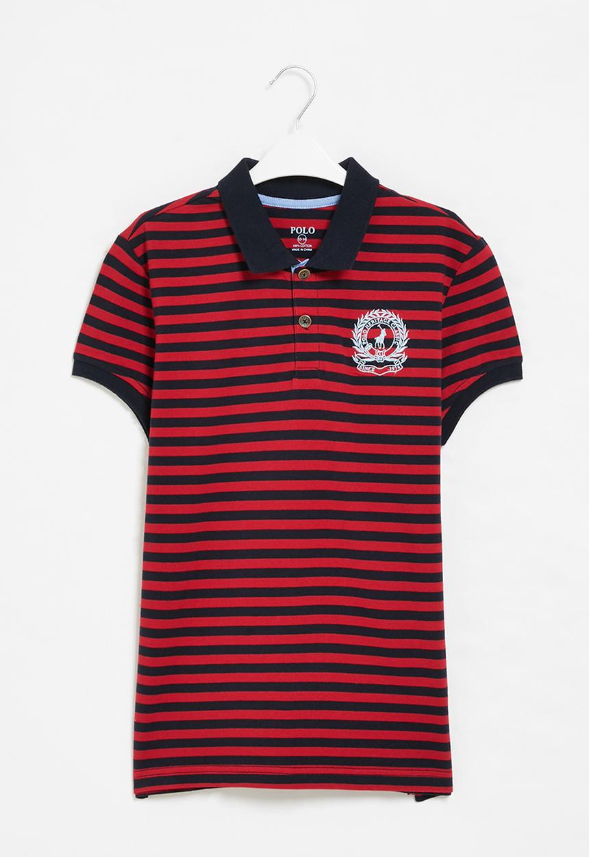 POLO - Boys warren striped golfer - red
