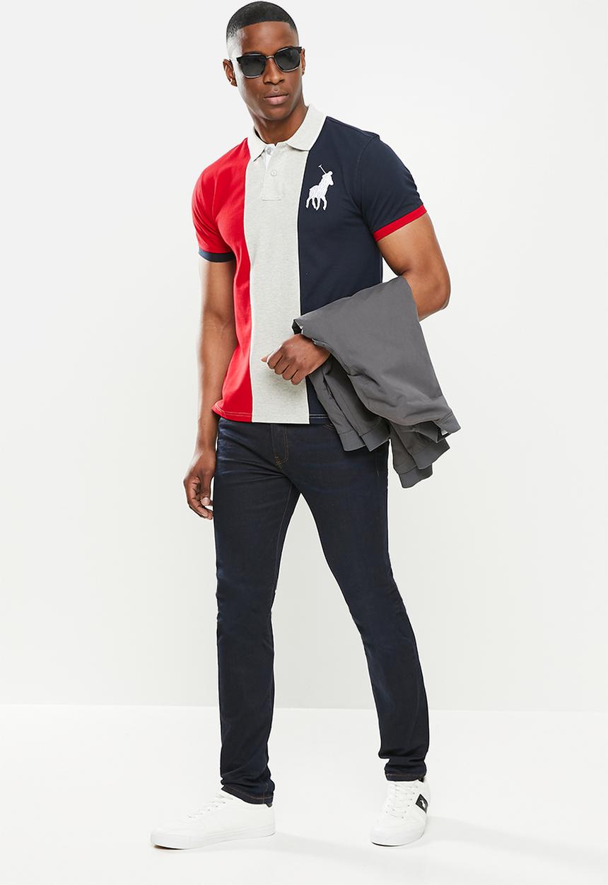 POLO - Mens chris short sleeve colour block fashion golfer - red