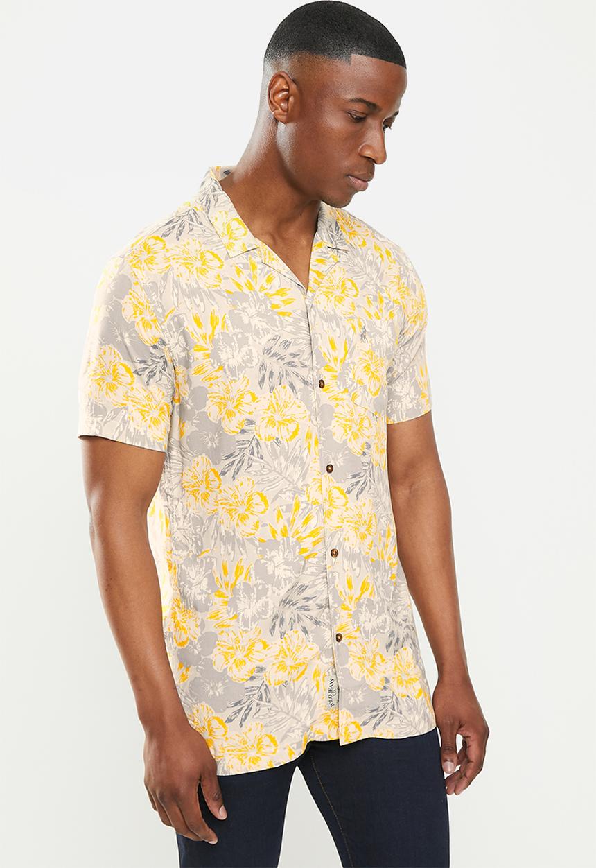 POLO - Mns pjc grant floral print short sleeve shirt - grey