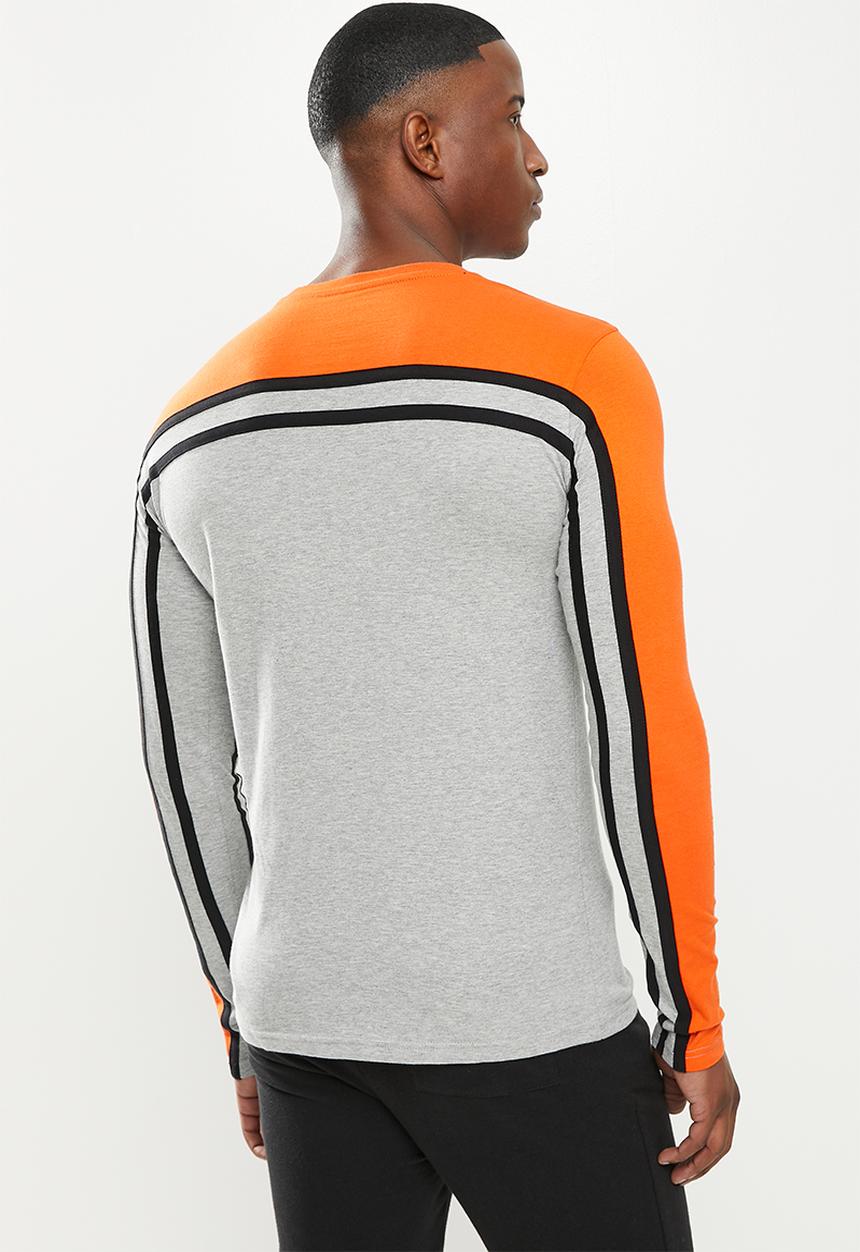 POLO - Sport niel cut&sew long sleeve T-shirt - grey & orange