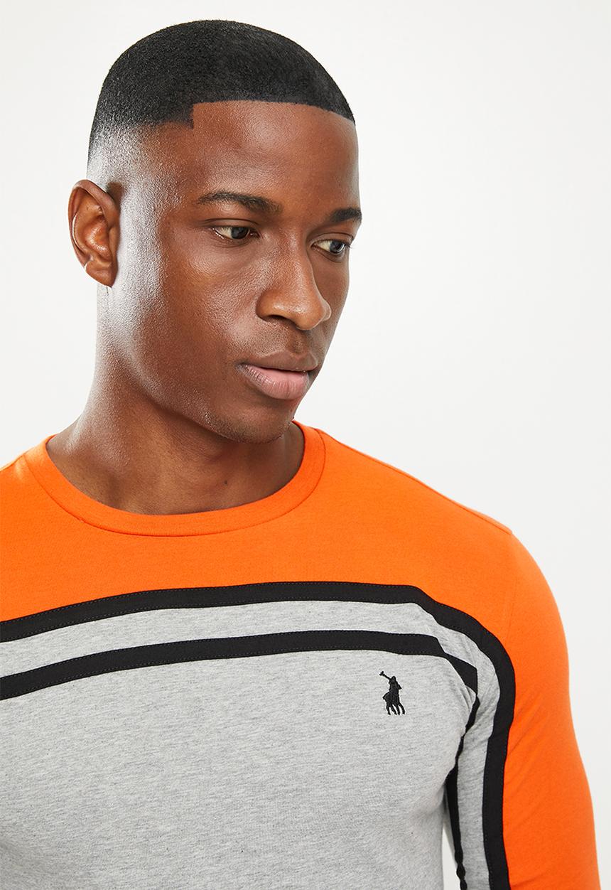 POLO - Sport niel cut&sew long sleeve T-shirt - grey & orange
