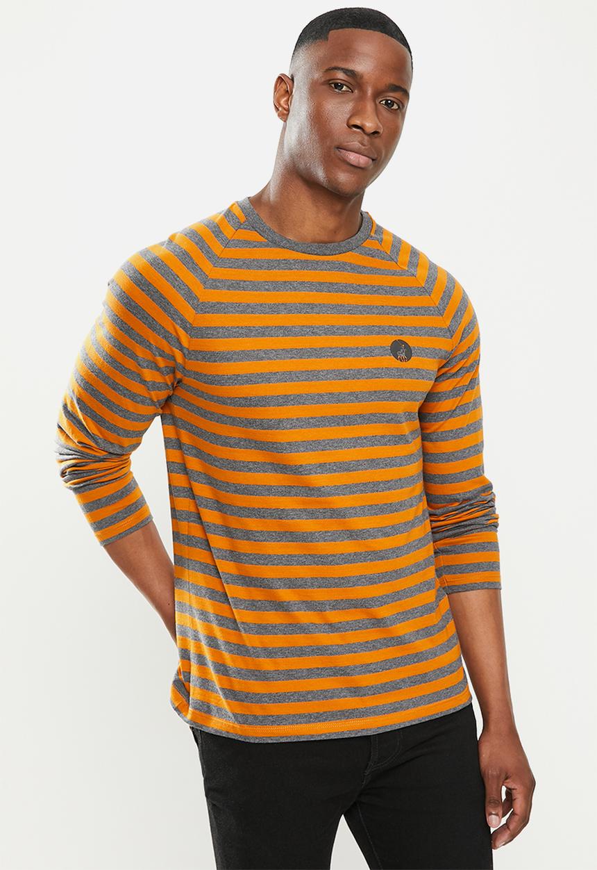 POLO - Mns pjc lunga stripe long sleeve tee - orange & grey