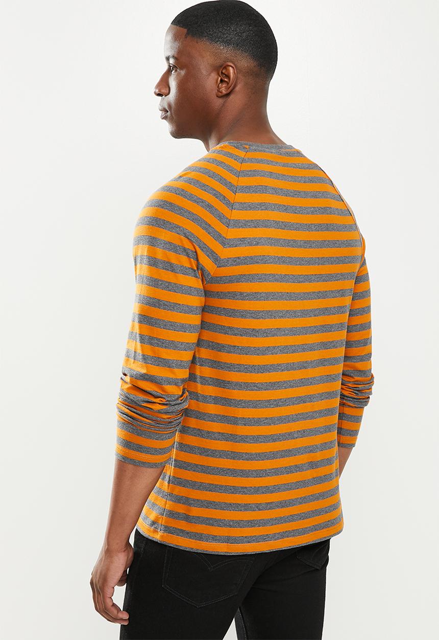 POLO - Mns pjc lunga stripe long sleeve tee - orange & grey