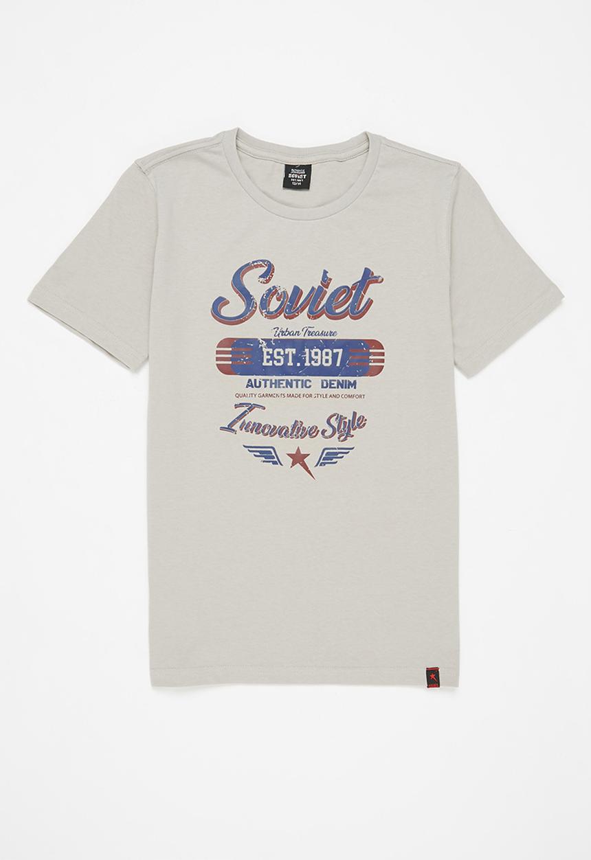 SOVIET - B ward boys short sleeve logo tee - oyster