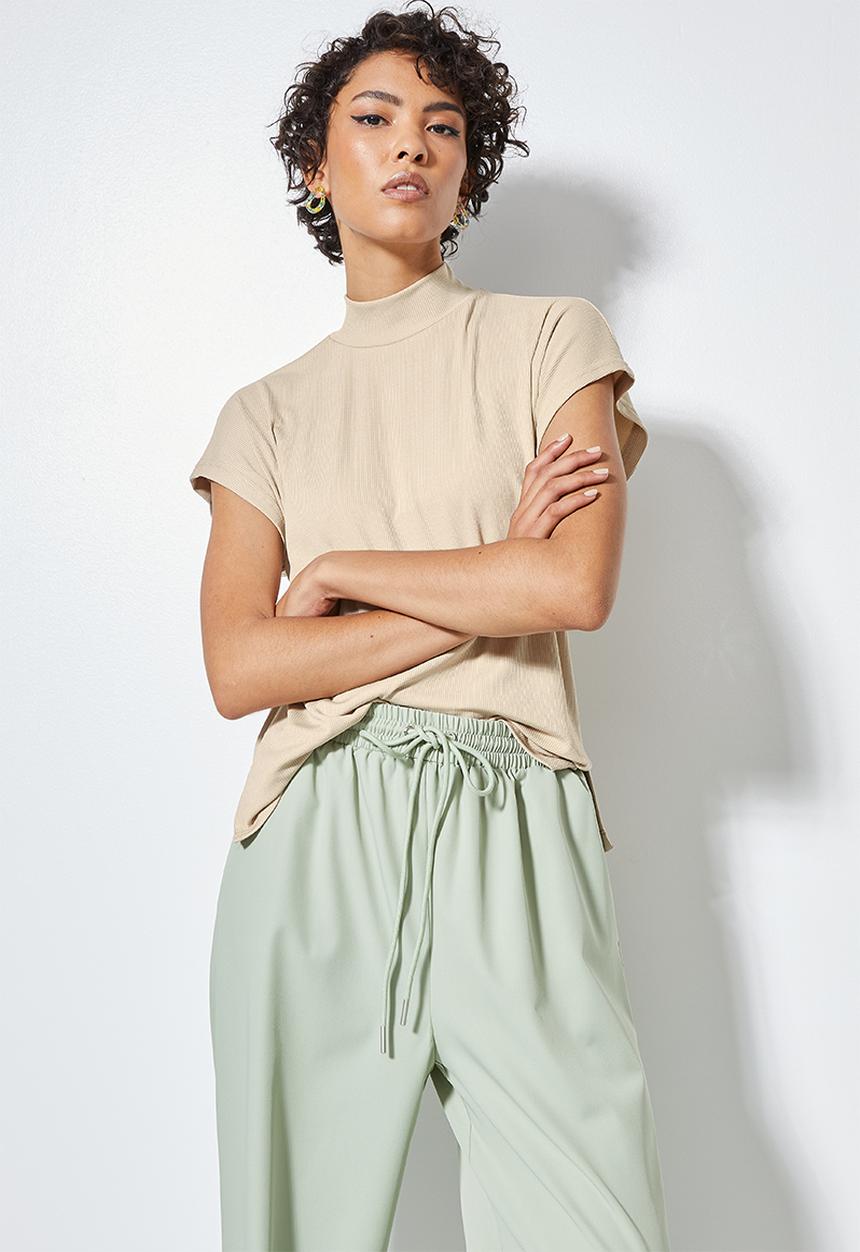 Superbalist - Soft rib high neck tee - cement