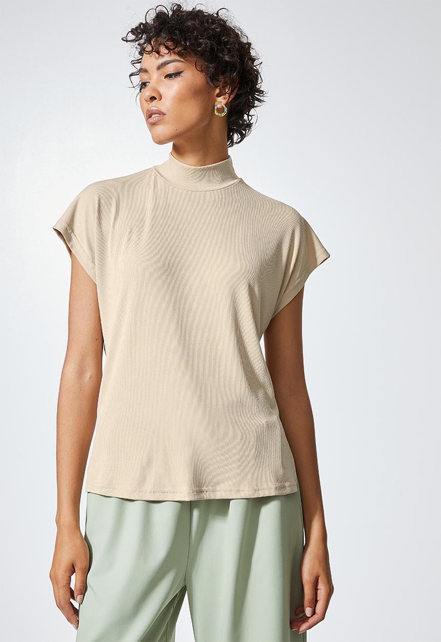 Superbalist - Soft rib high neck tee - cement