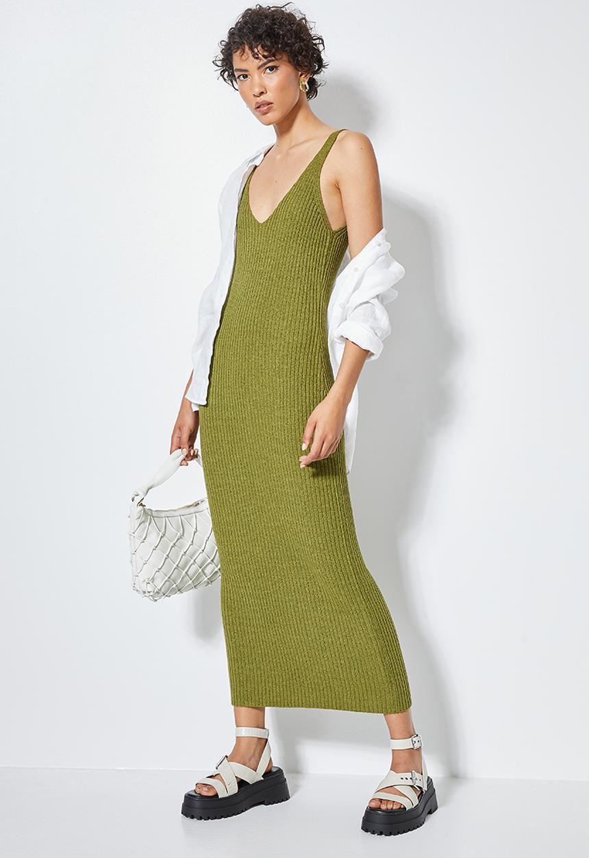 Superbalist - Lightweight knitwear tank dress - avocado