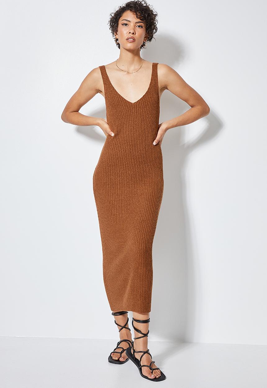 Superbalist - Lightweight knitwear tank dress - tortoise shell