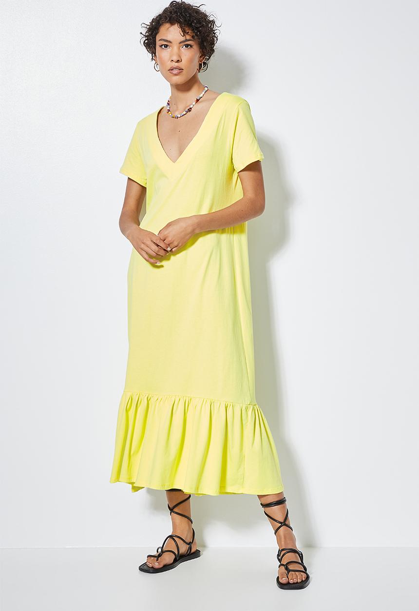 Superbalist - V-neck T-shirt dress with tier - lime
