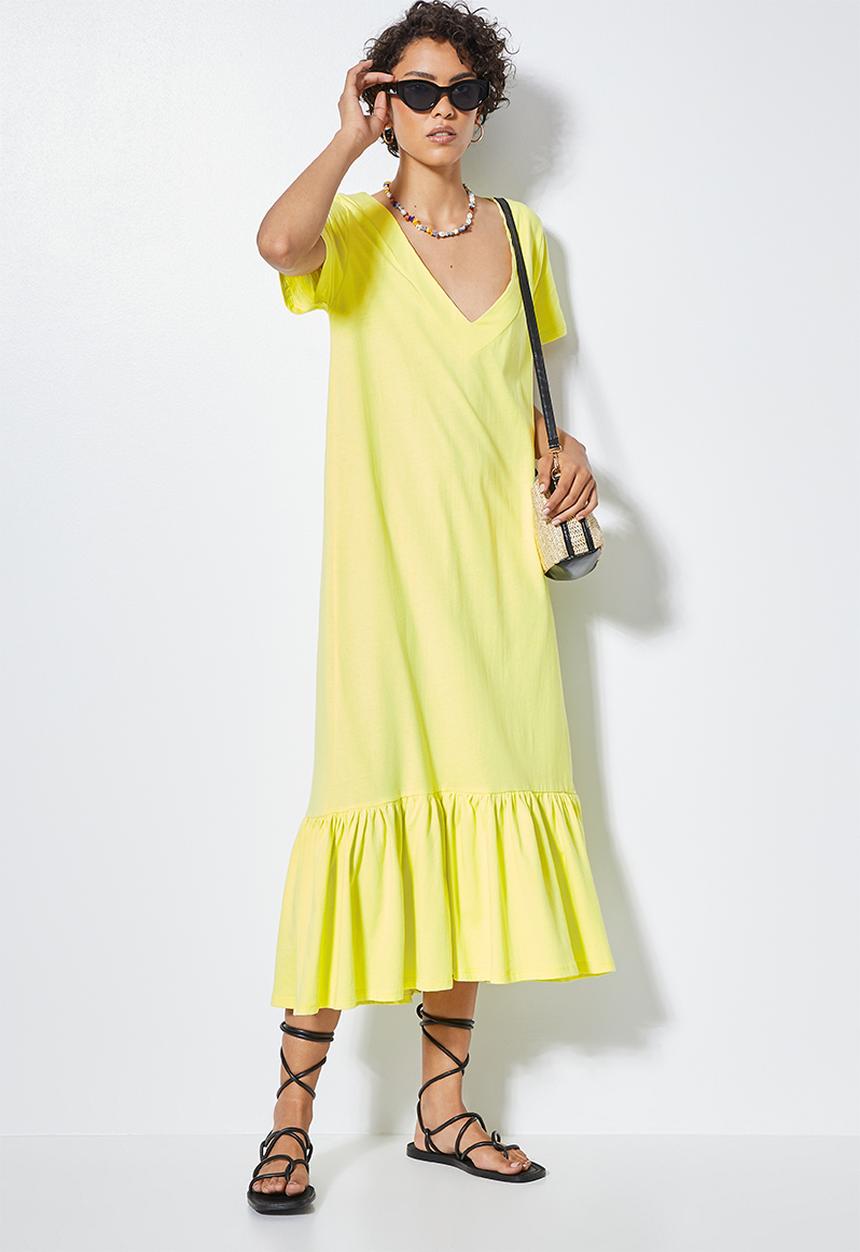 Superbalist - V-neck T-shirt dress with tier - lime