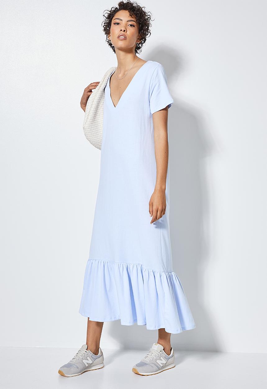 Superbalist - V-neck T-shirt dress with tier - sky blue