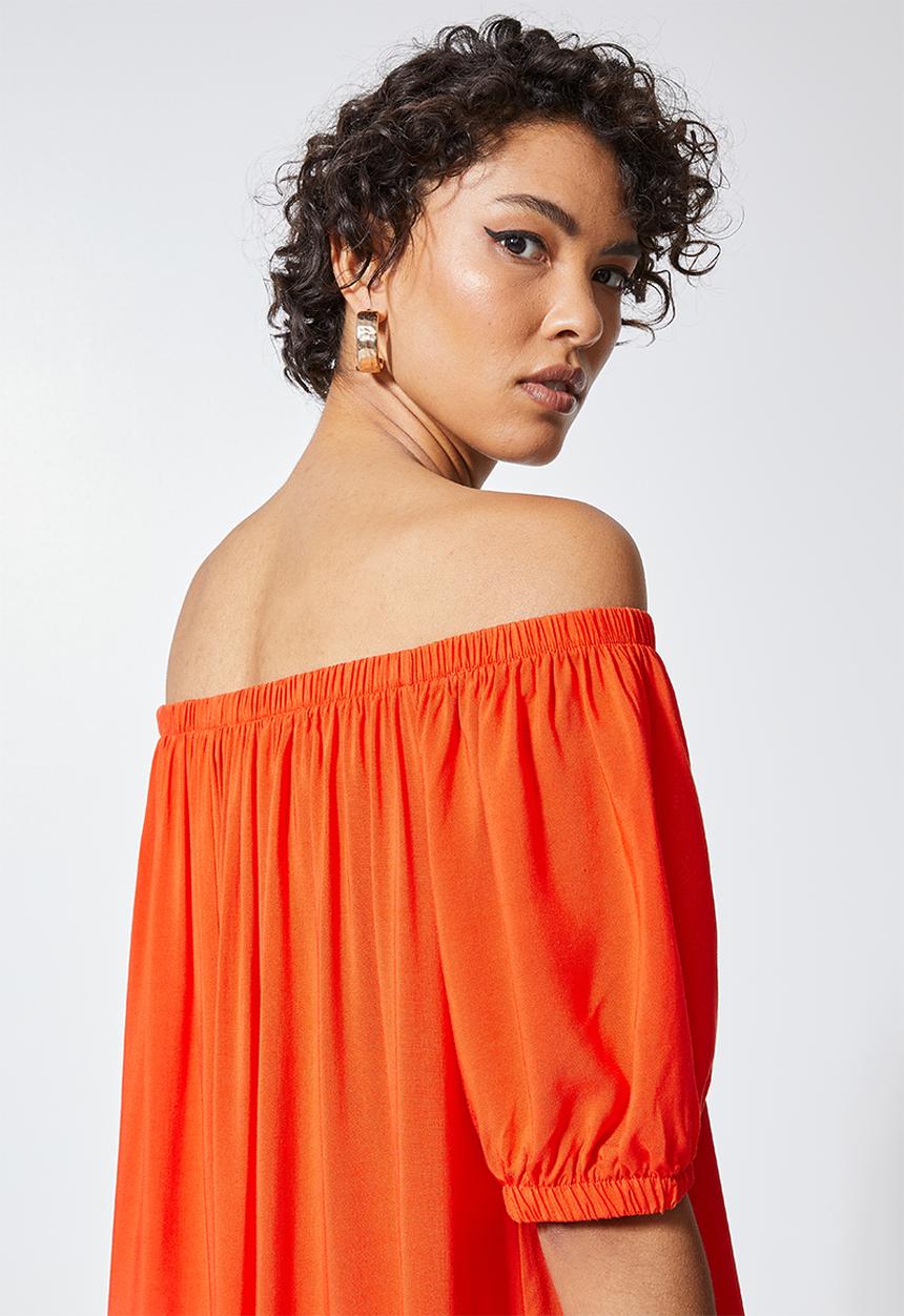 Superbalist - Puff sleeve off shoulder dress - tangerine