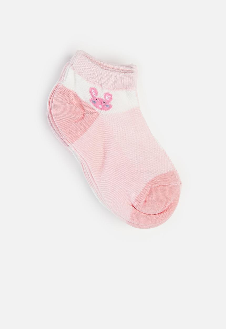 Pop Candy - Girls 5 pack ankle socks - pink & white
