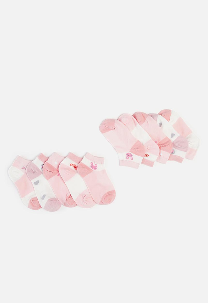 Pop Candy - Girls 5 pack ankle socks - pink & white