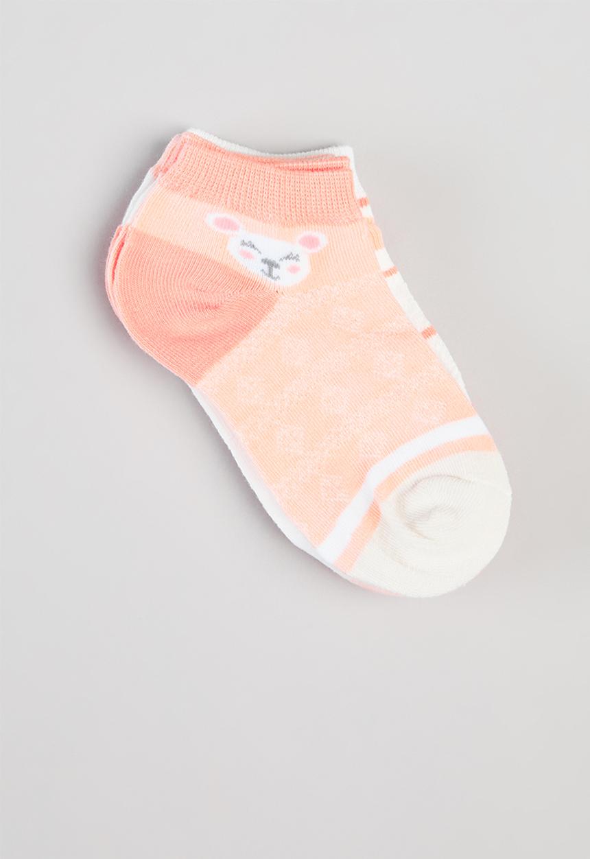 Pop Candy - Girls 5 pack ankle socks - peach & white