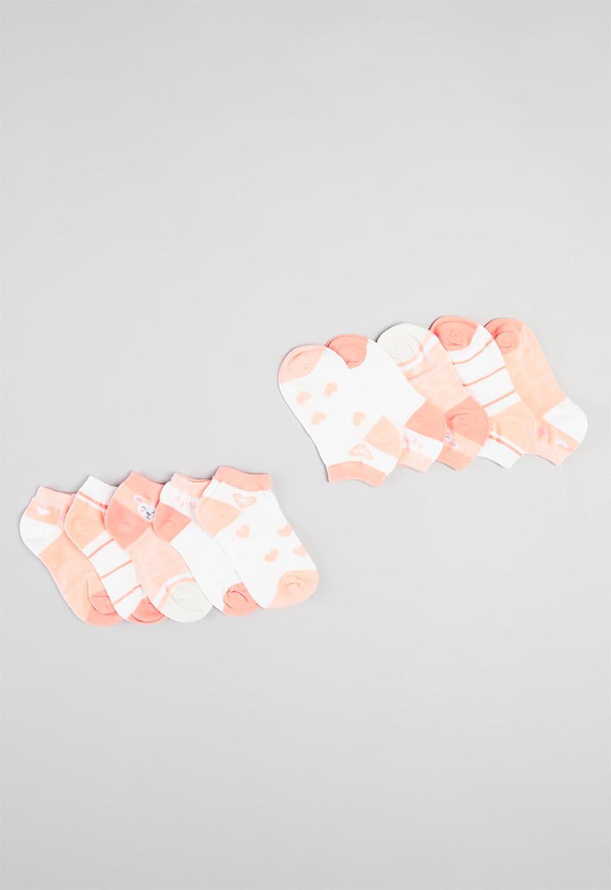 Pop Candy - Girls 5 pack ankle socks - peach & white